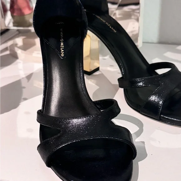 ANTONIO MELANI Black Heels with Gold Accent - Picture 7 of 9